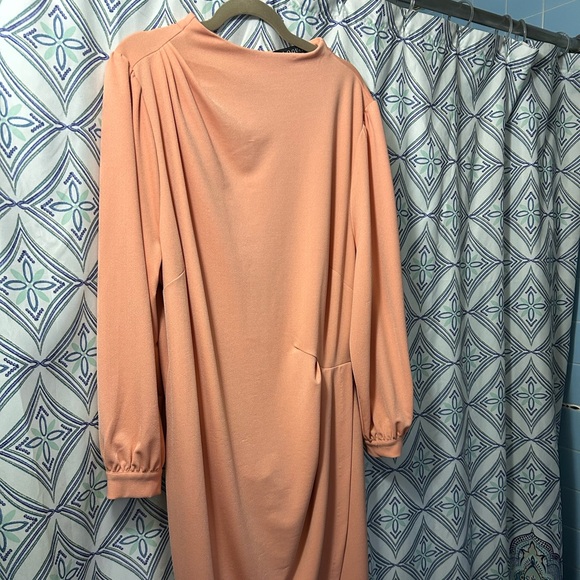 Eloquii Soft Coral Long Sleeve Dress with Ruching, Long Bell Sleeves EUC - Picture 4 of 8